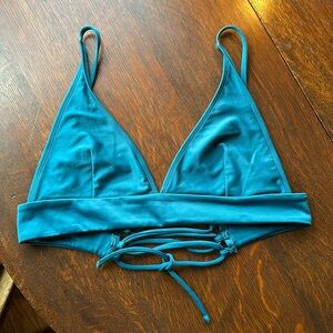 L Pakaloha rich TEAL bikini swim top..adjustable straps and cross-cross tie back